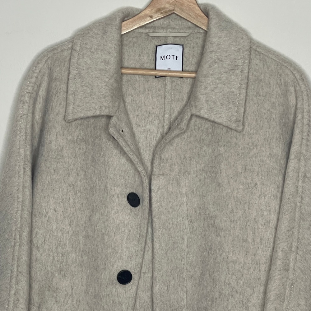 MOTF Premium Wool Blend Longline Overcoat Oatmeal Beige Minimalist Coat Size M - Picture 4 of 11
